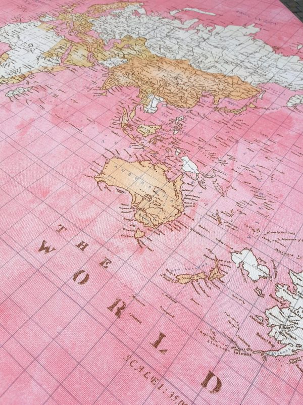 ύφασμα χάρτης του κόσμου-map of the world-in pink for curtain tablecover