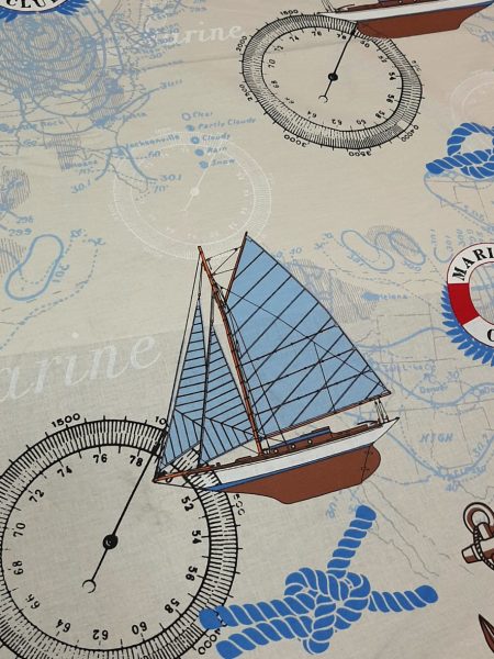 ναυτικό σεντόνι βαμβακερό με καράβια πυξίδες κόμπους και ναυτικούς χάρτες φόντο