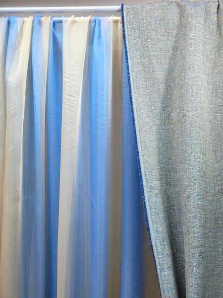 Κουρτίνα βουάλ ημιδιάφανη δίχρωμη γαλάζιο με κρέμ-μπέζ εξαιρετική ποιότητα σε 3 μέτρα ύψος με βαρίδι