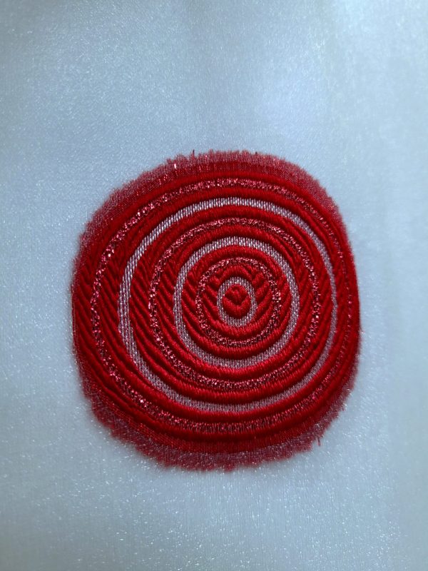 ύφασμα γάζα-οργαντίνα για κουρτίνα σαλονιού διαφάνεια με κόκκινους μπορντώ κύκλους