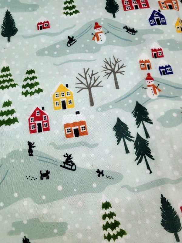 ύφασμα σεντόνι φανέλα βαμβακερή παιδική παιχνίδια σε χειμωνιάτικο τοπίο χιονάνθρωποι ΠΡΆΣΙΝΟ ΦΟΝΤΟ
