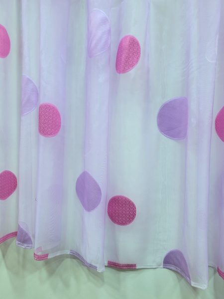 κουρτίνα βουάλ με μώβ λιλλά φούξια ρόζ κύκλους σε 3 μετρα ύψος με βαρίδι