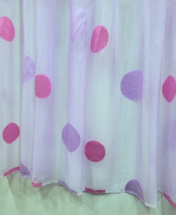 κουρτίνα βουάλ με μώβ λιλλά φούξια ρόζ κύκλους σε 3 μετρα ύψος με βαρίδι