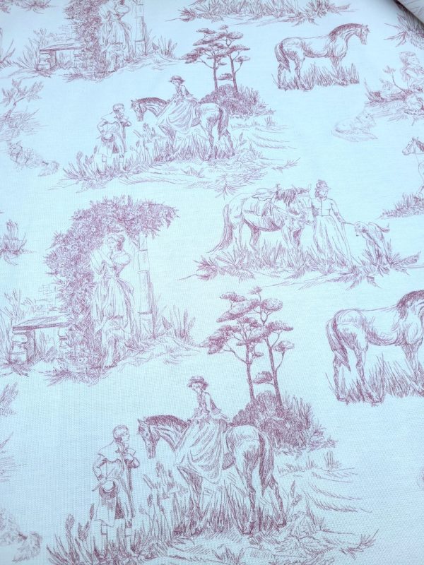 toile de jouy πούδρα ρόζ σάπιο μήλο εικόνες εξοχής με άλογα ρομαντικές γυναίκες εποχής σε λευκό φόντο