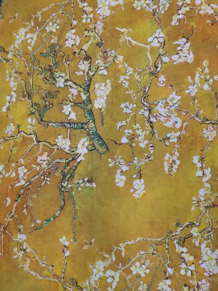 Ύφασμα φύση κλαριά άνθη Ζωγράφου ΒΑΝ-ΓΚΟΓΚ Βαν Γκογκ Ανθισμένη αμυγδαλιά ιμπρεσιονιστική ελαιογραφία Τέχνης σε μουσταρδί φόντο