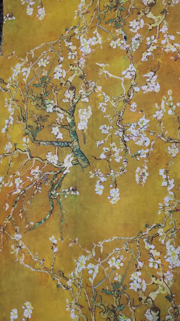 Ύφασμα φύση κλαριά άνθη Ζωγράφου ΒΑΝ-ΓΚΟΓΚ Βαν Γκογκ Ανθισμένη αμυγδαλιά ιμπρεσιονιστική ελαιογραφία Τέχνης σε μουσταρδί φόντο
