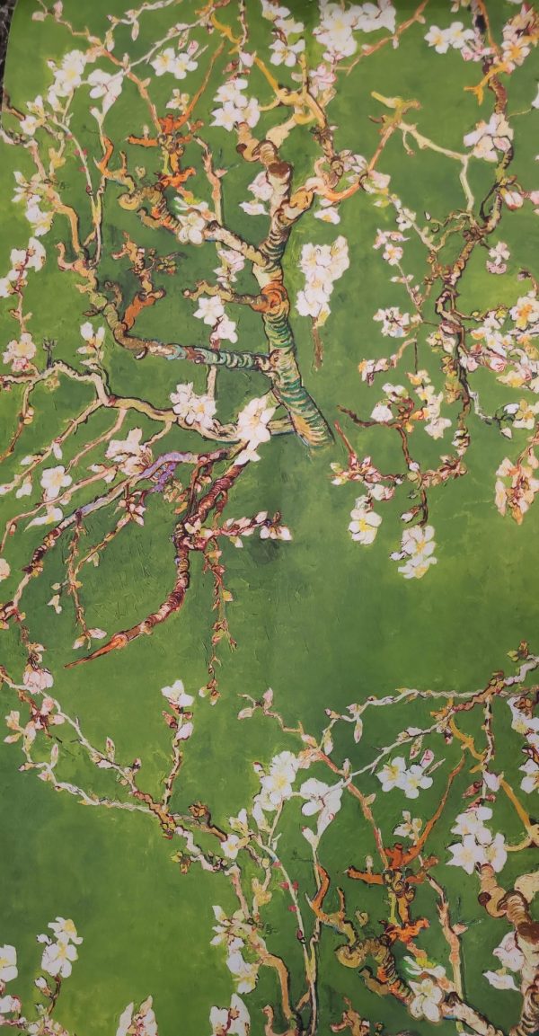 Ύφασμα φύση κλαριά άνθη Ζωγράφου ΒΑΝ-ΓΚΟΓΚ Βαν Γκογκ Ανθισμένη αμυγδαλιά ιμπρεσιονιστική ελαιογραφία Τέχνης σε πράσινο φόντο
