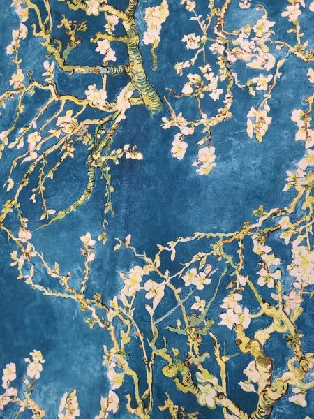 Ύφασμα φύση κλαριά άνθη Ζωγράφου ΒΑΝ-ΓΚΟΓΚ Βαν Γκογκ Ανθισμένη αμυγδαλιά ιμπρεσιονιστική ελαιογραφία Τέχνης σε μπλέ φόντο